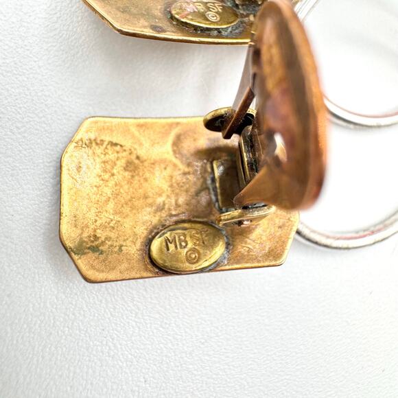 Marjorie Baer MB SF Hoop Earrings Mixed Metal Brutalist Industrial Clip On Artsy - Picture 14 of 16
